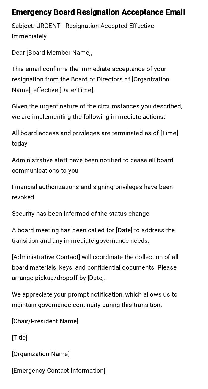 Emergency Board Resignation Acceptance Email Emergency Board Resignation Acceptance Email