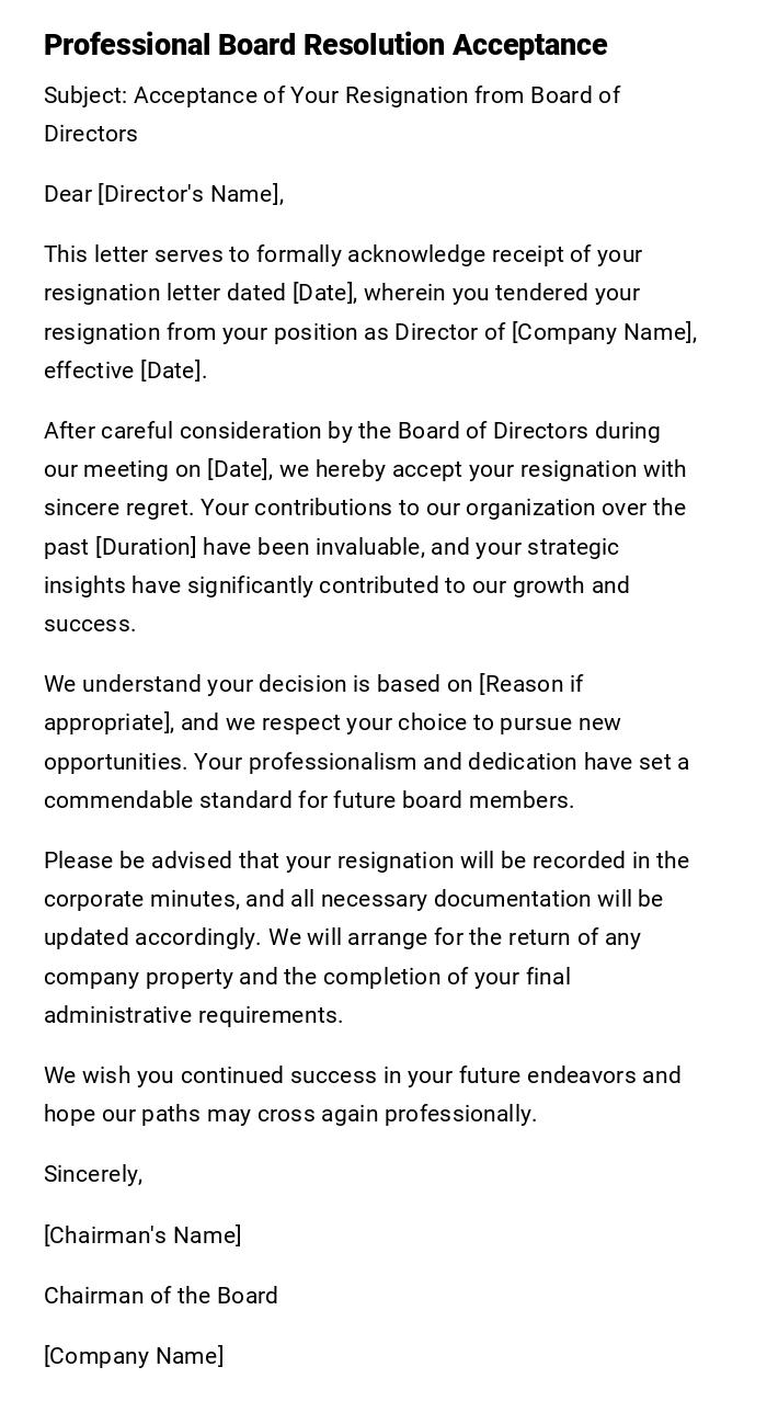 Professional Board Resolution Acceptance Professional Board Resolution Acceptance