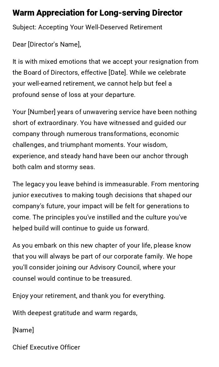 Warm Appreciation for Long-serving Director Warm Appreciation for Long-serving Director