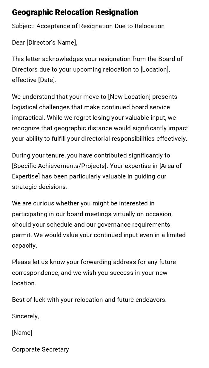 Geographic Relocation Resignation Geographic Relocation Resignation