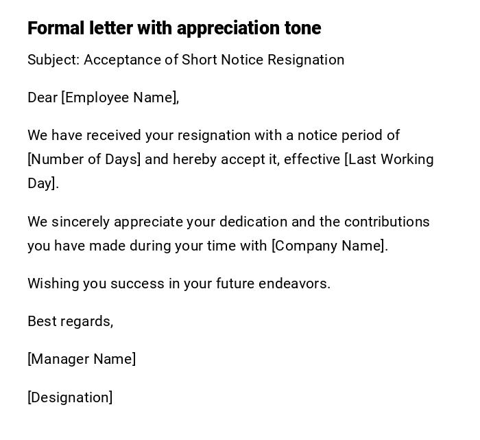 Formal letter with appreciation tone Formal letter with appreciation tone
