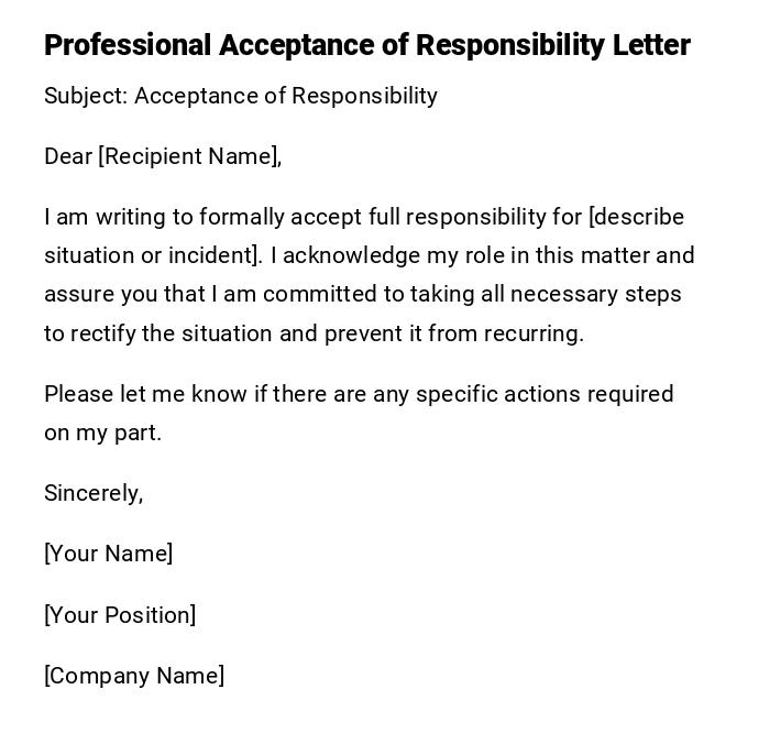 Professional Acceptance of Responsibility Letter Professional Acceptance of Responsibility Letter