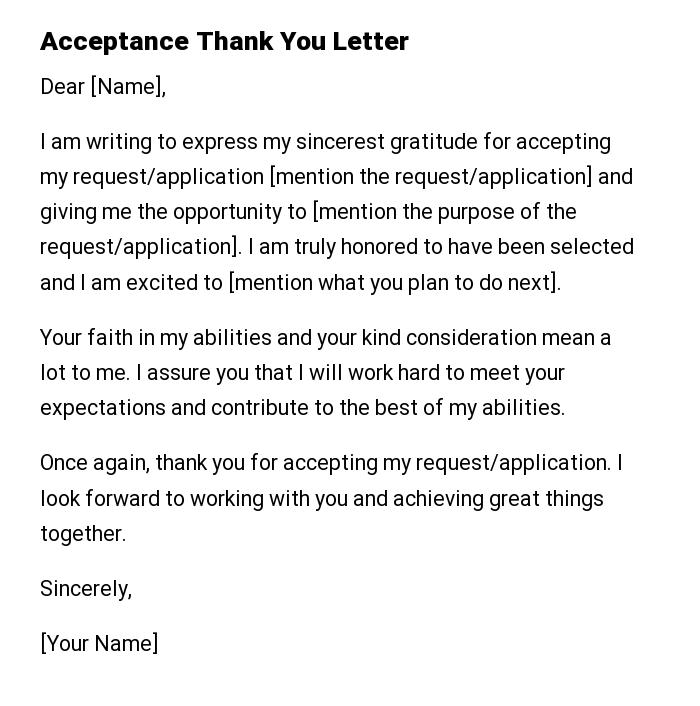 Acceptance Thank You Letter