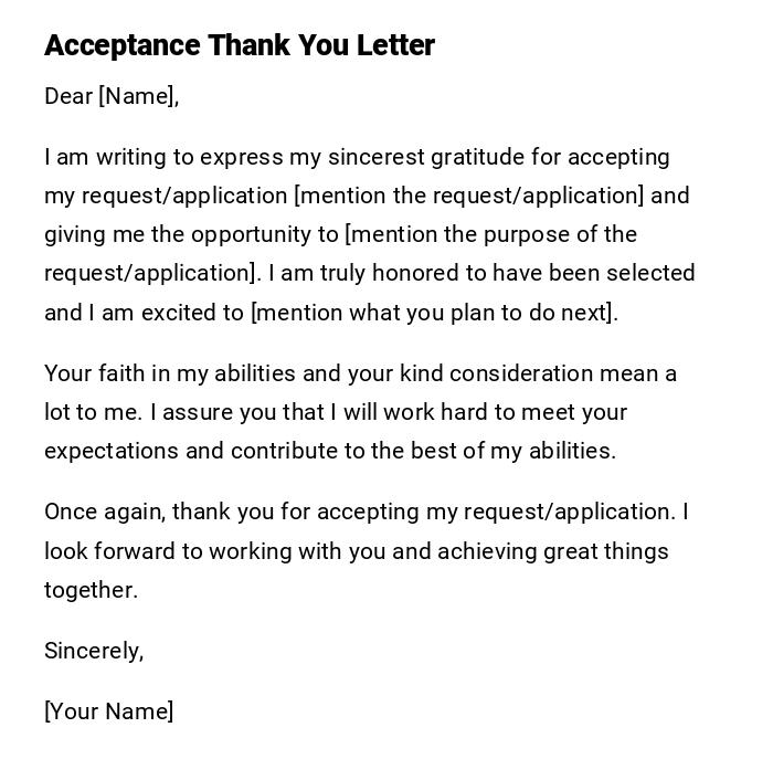 Acceptance Thank You Letter