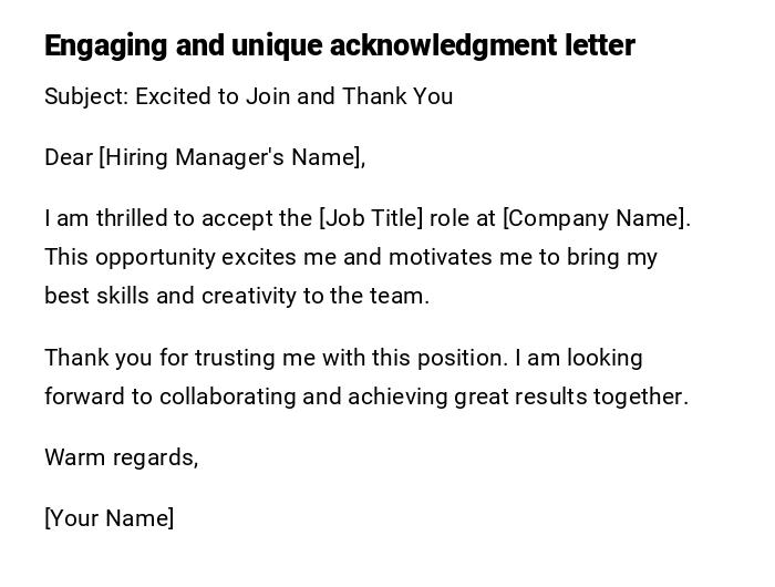 Engaging and unique acknowledgment letter Engaging and unique acknowledgment letter