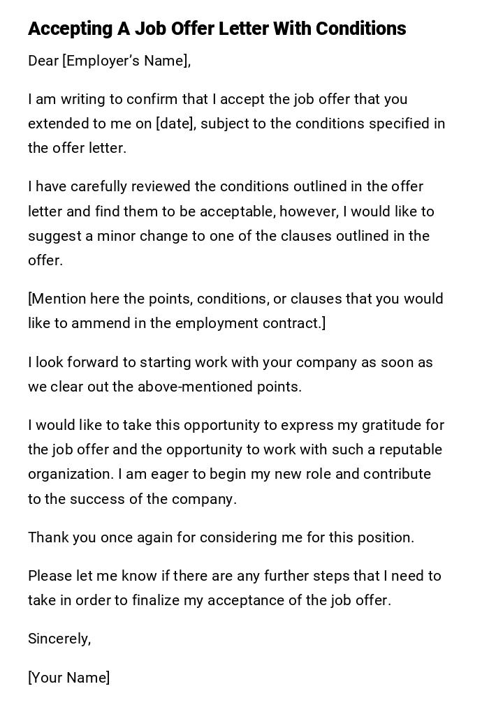 Accepting A Job Offer Letter With Conditions