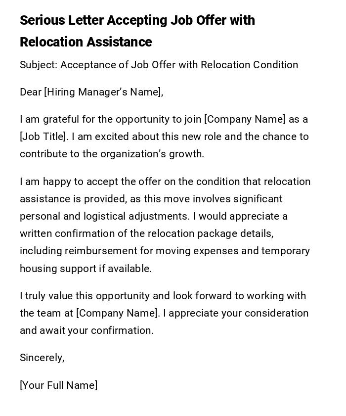 Serious Letter Accepting Job Offer with Relocation Assistance Serious Letter Accepting Job Offer with Relocation Assistance
