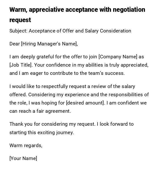 Warm, appreciative acceptance with negotiation request