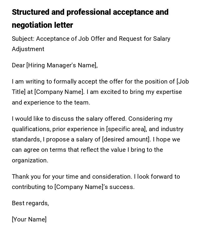 Structured and professional acceptance and negotiation letter