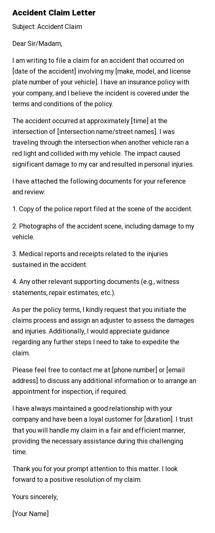 Accident Claim Letter