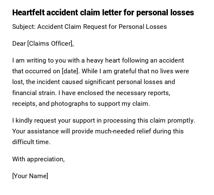 Heartfelt accident claim letter for personal losses Heartfelt accident claim letter for personal losses