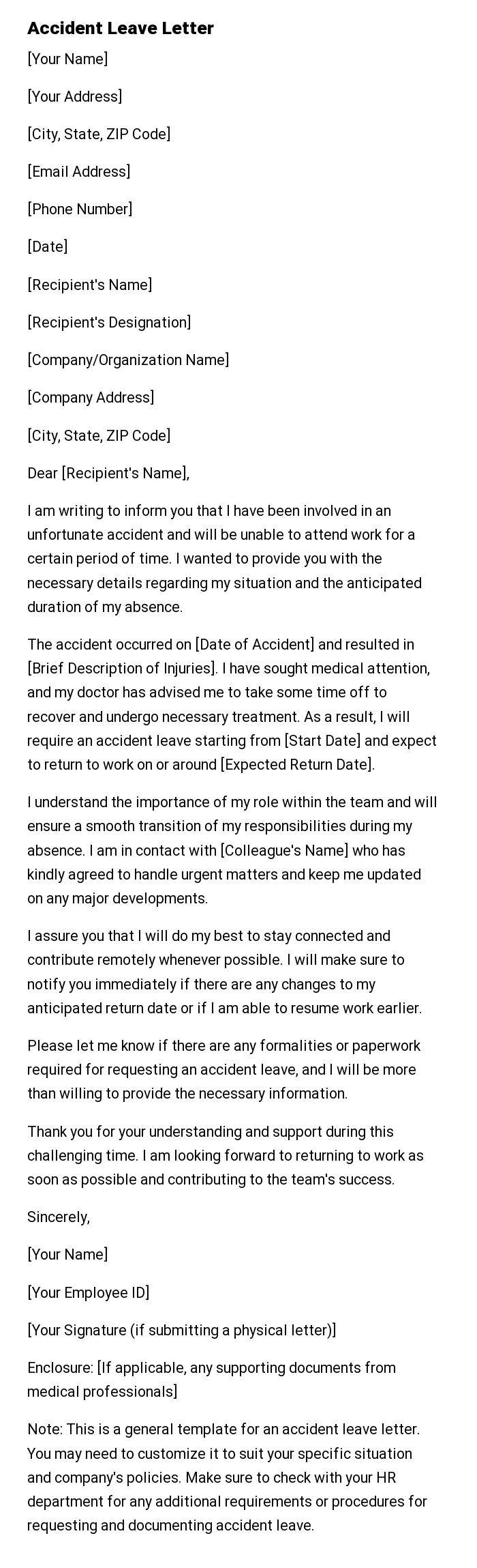 Accident Leave Letter