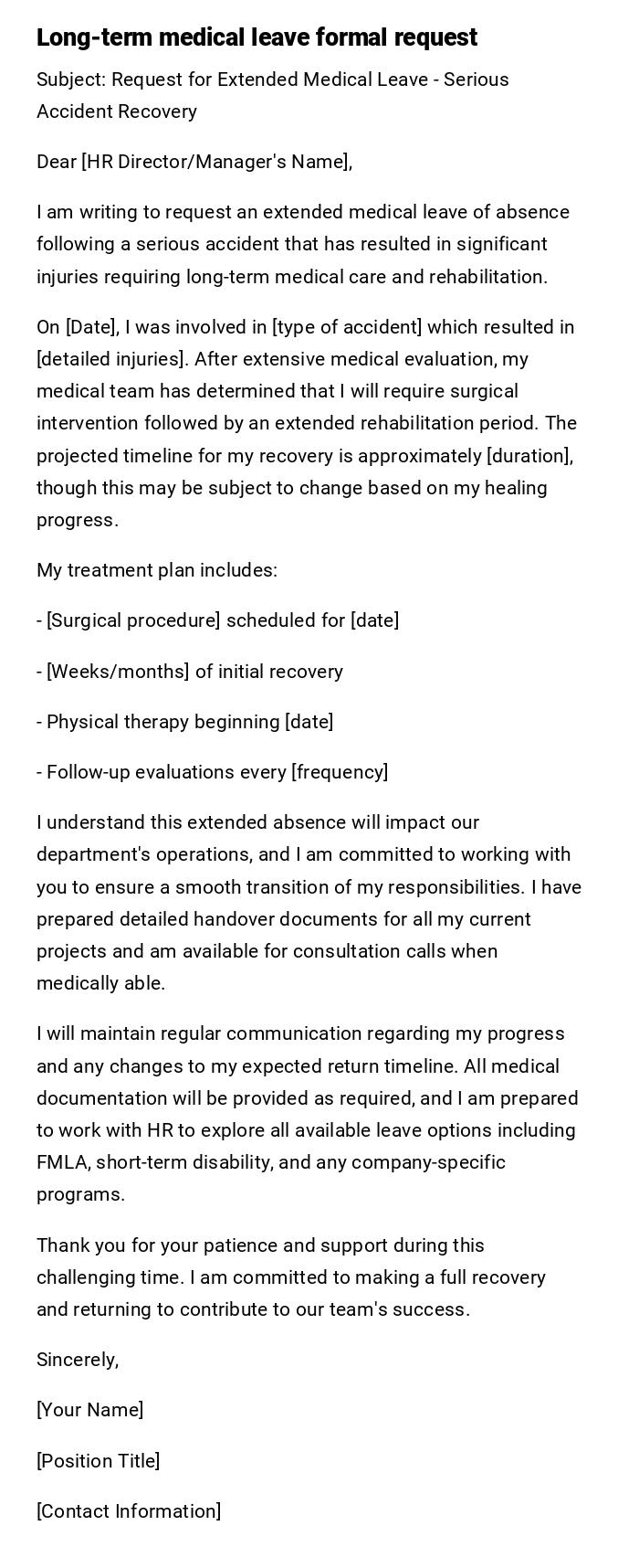 Long-term medical leave formal request Long-term medical leave formal request