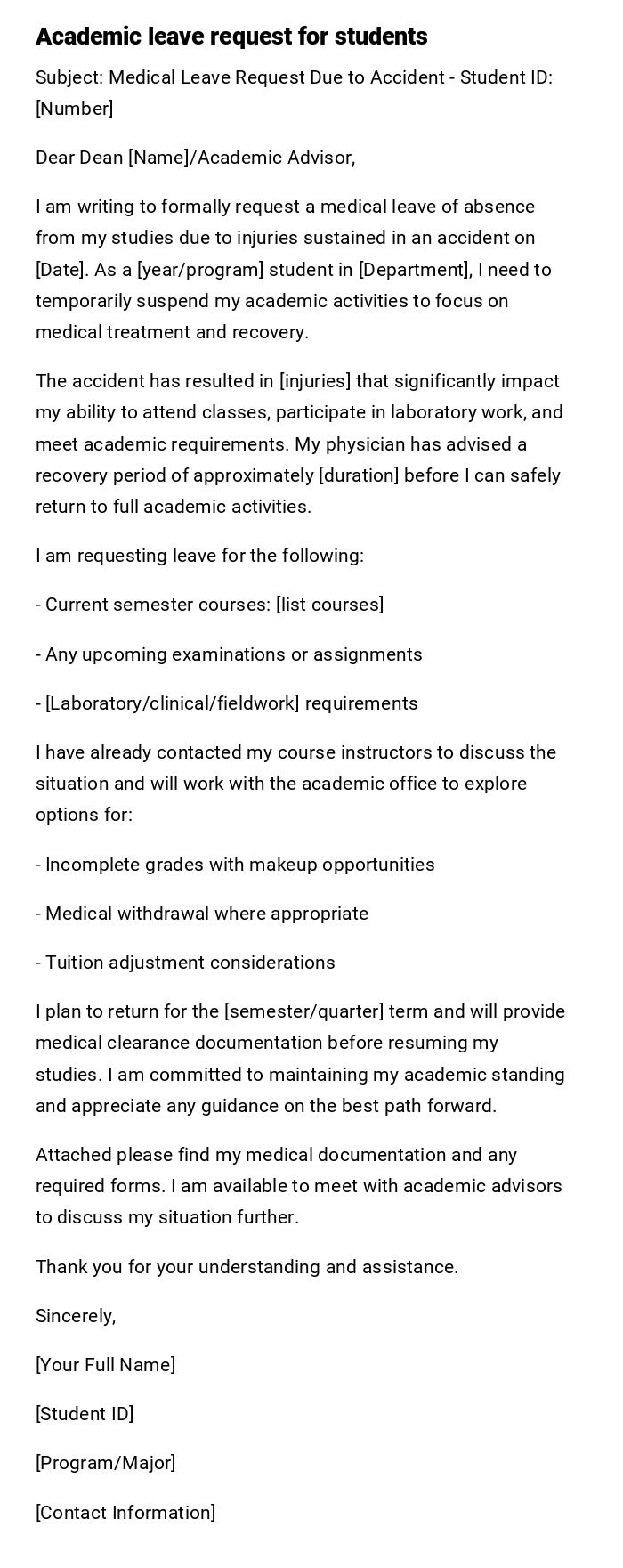 Academic leave request for students Academic leave request for students