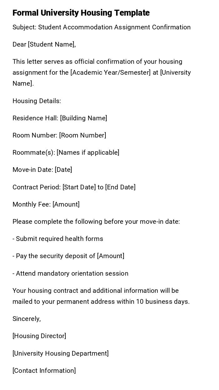 Formal University Housing Template Formal University Housing Template