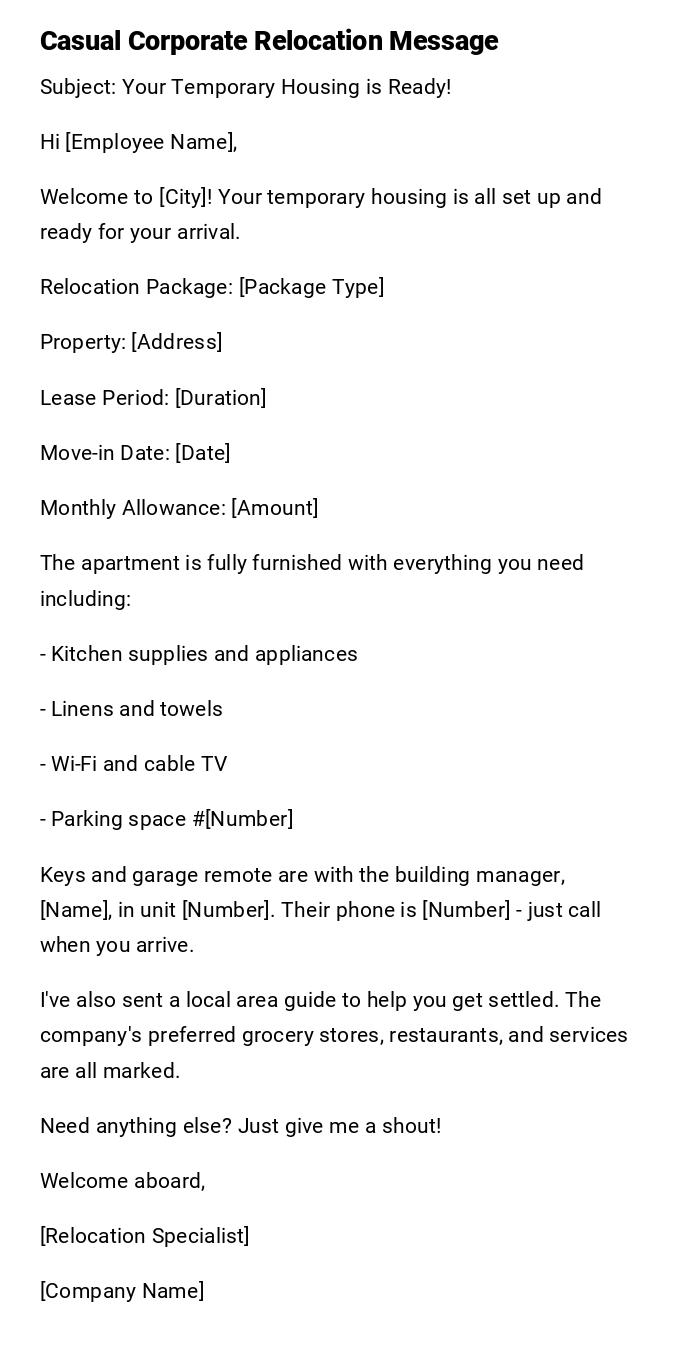 Casual Corporate Relocation Message Casual Corporate Relocation Message