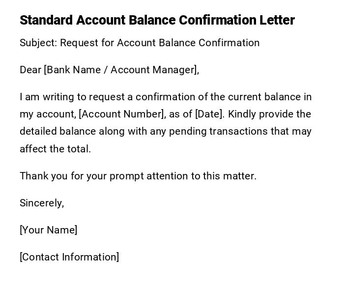 Standard Account Balance Confirmation Letter Standard Account Balance Confirmation Letter
