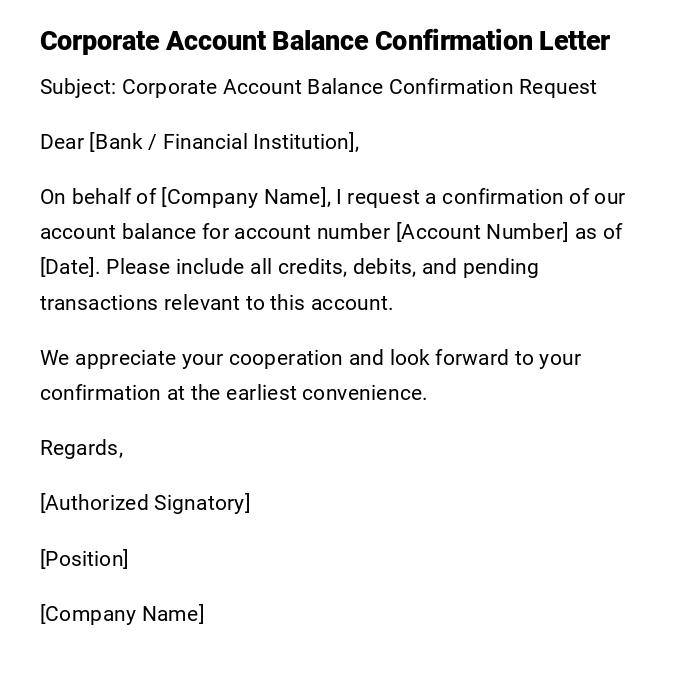 Corporate Account Balance Confirmation Letter Corporate Account Balance Confirmation Letter