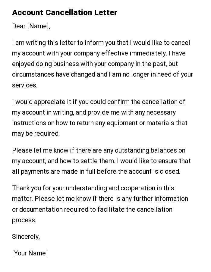 Account Cancellation Letter