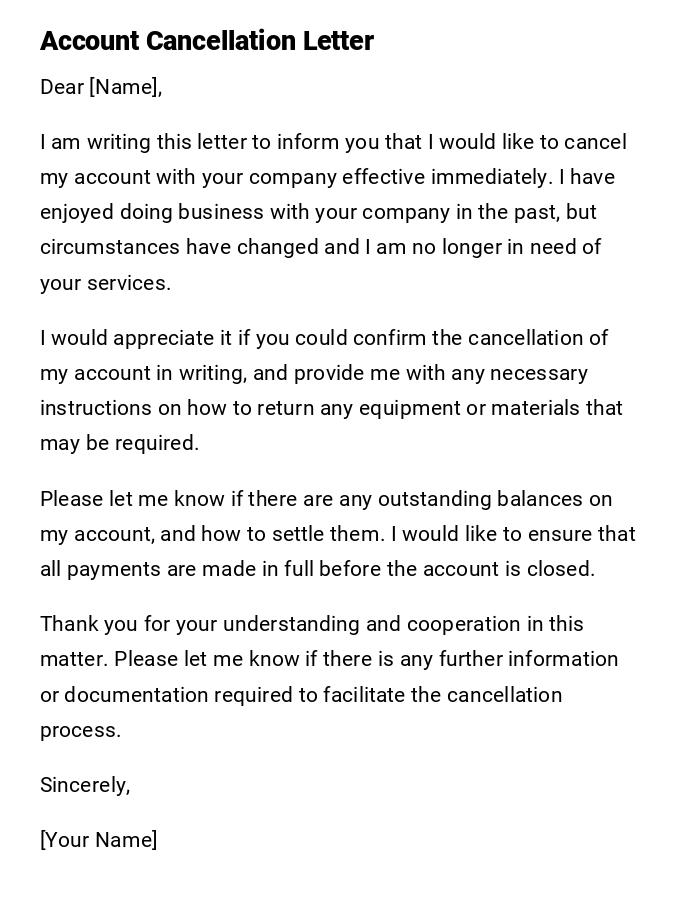 Account Cancellation Letter