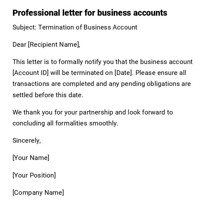 Professional letter for business accounts Professional letter for business accounts
