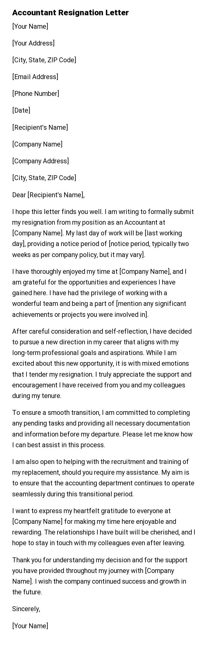Accountant Resignation Letter
