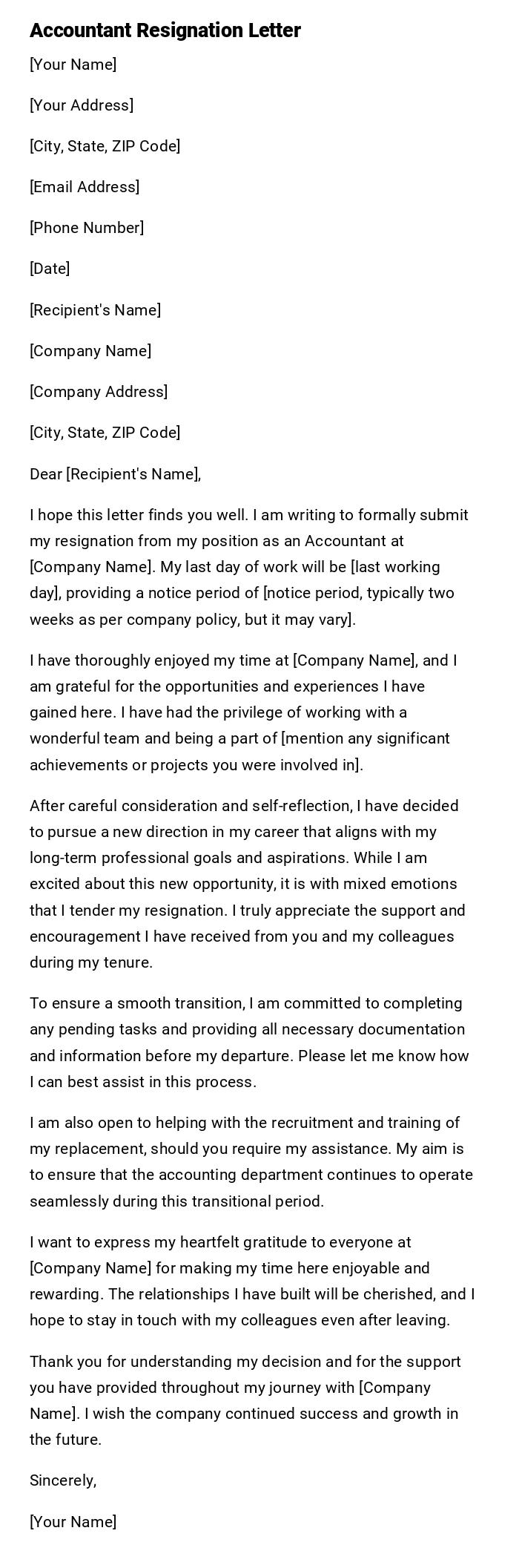 Accountant Resignation Letter