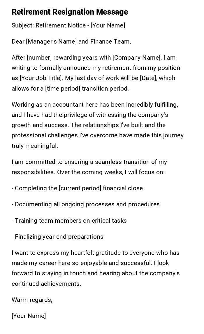 Retirement Resignation Message