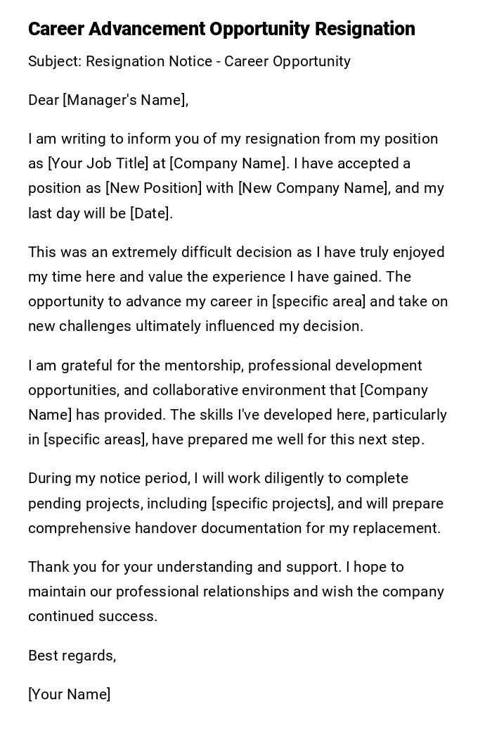 Career Advancement Opportunity Resignation