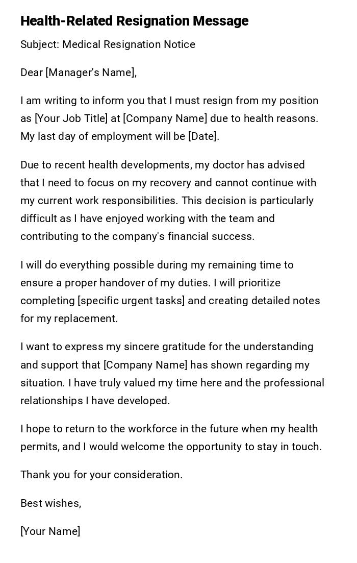 Health-Related Resignation Message