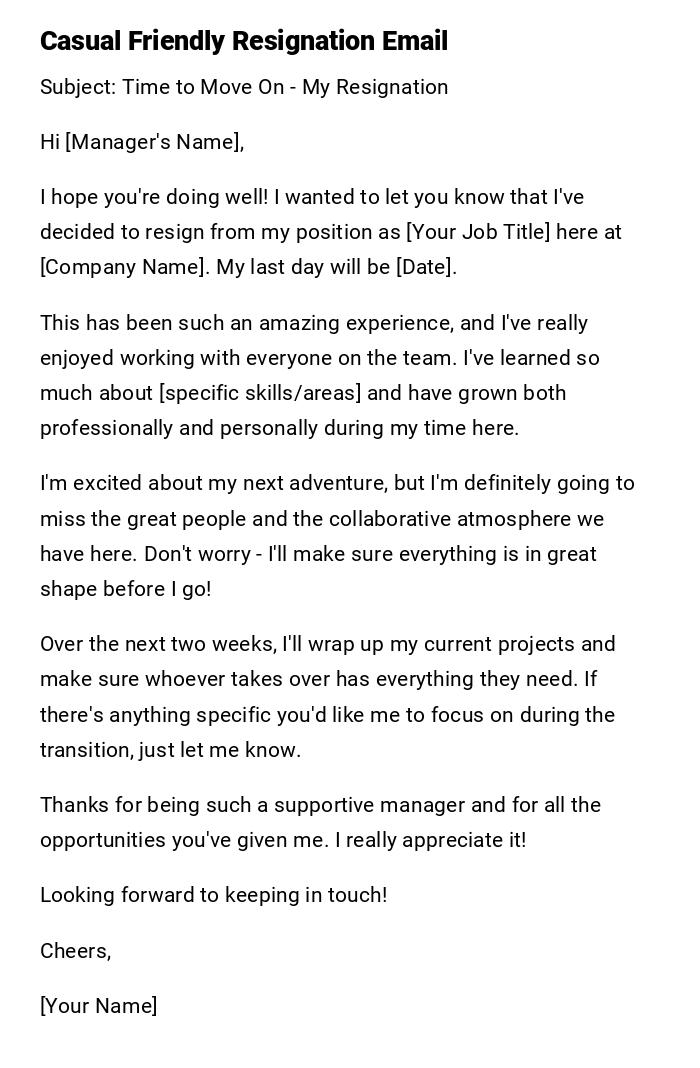 Casual Friendly Resignation Email