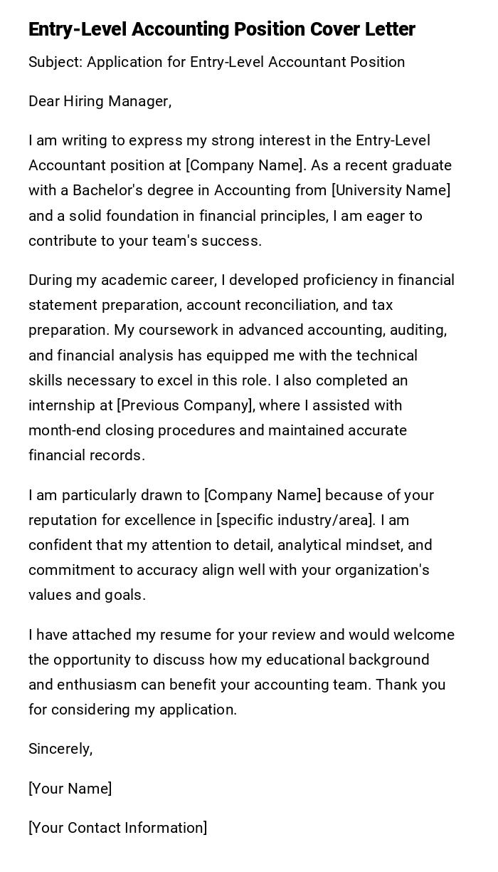 Entry-Level Accounting Position Cover Letter