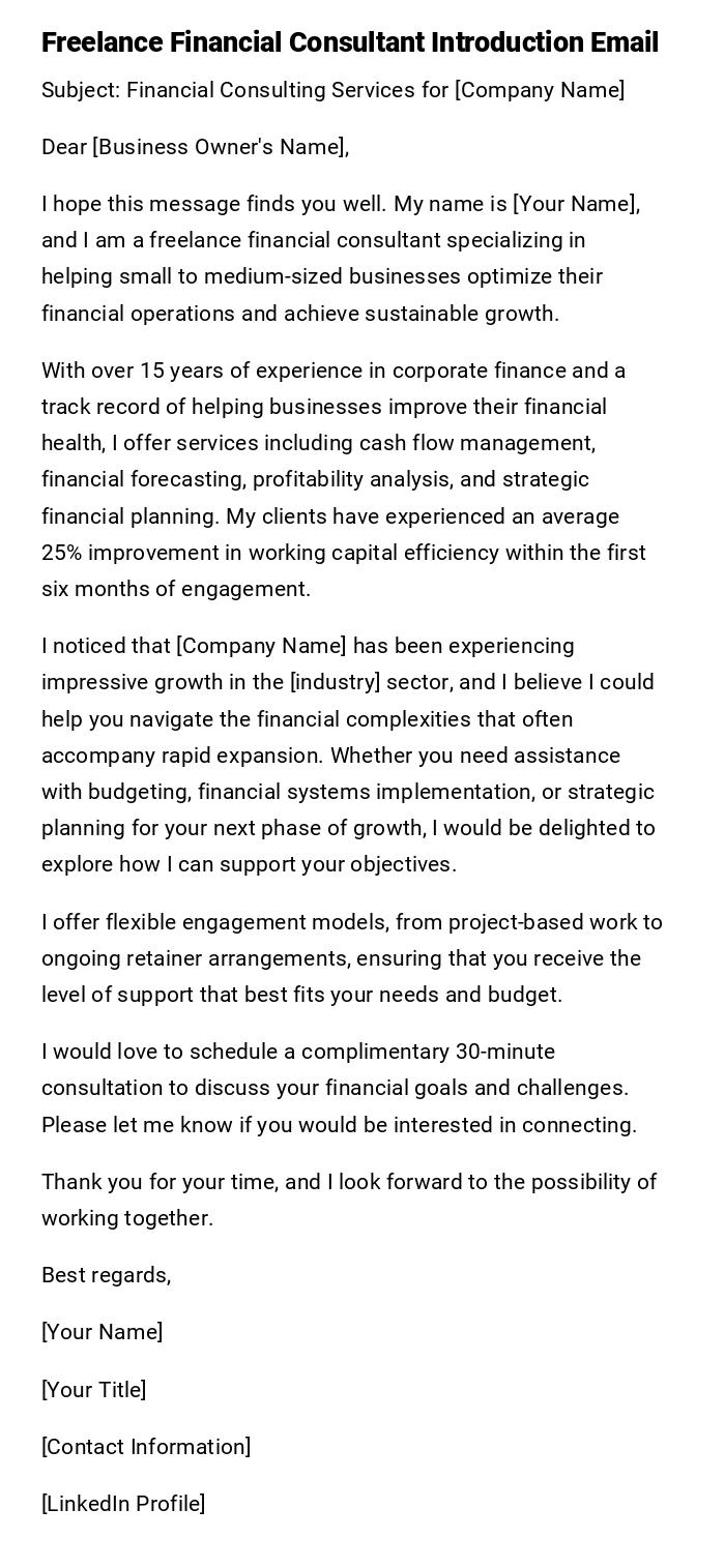 Freelance Financial Consultant Introduction Email