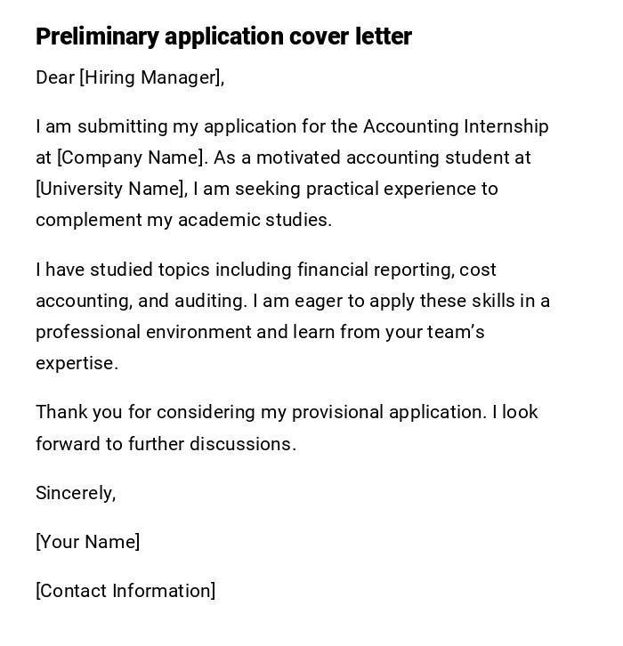 Preliminary application cover letter Preliminary application cover letter