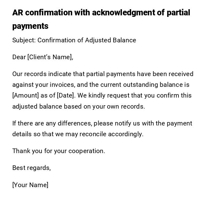 AR confirmation with acknowledgment of partial payments