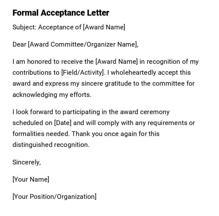 Formal Acceptance Letter Formal Acceptance Letter