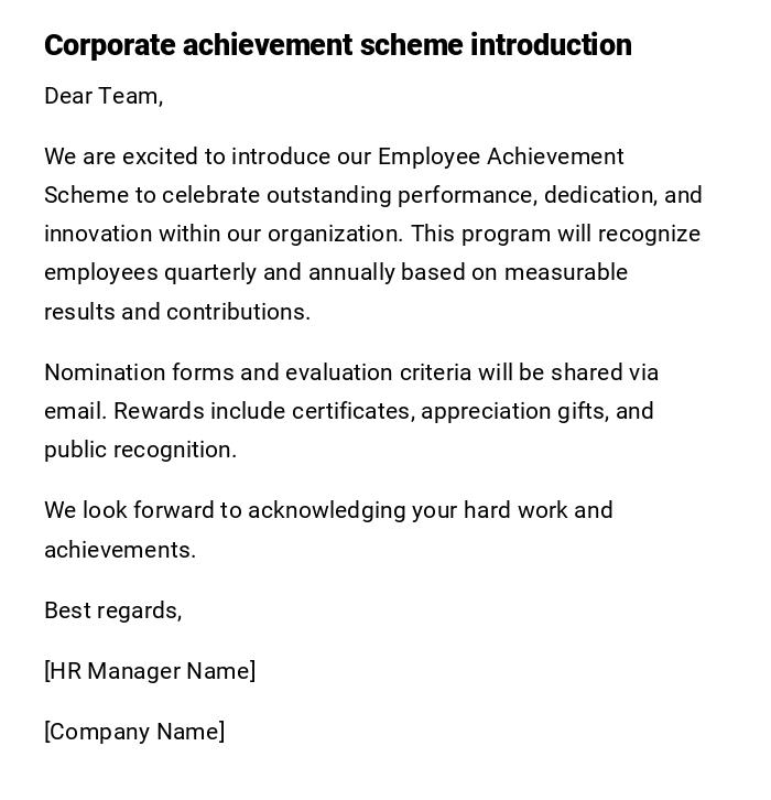 Corporate achievement scheme introduction Corporate achievement scheme introduction