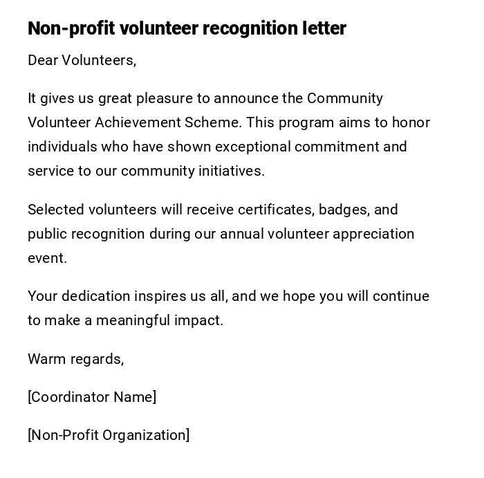 Non-profit volunteer recognition letter Non-profit volunteer recognition letter