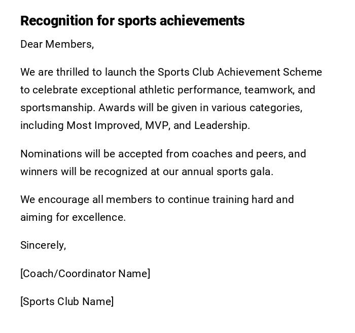 Recognition for sports achievements Recognition for sports achievements