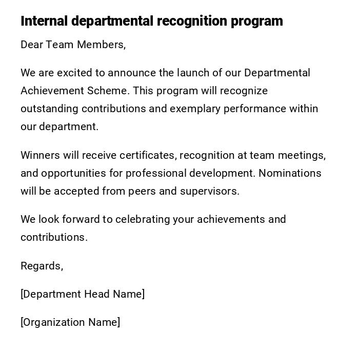 Internal departmental recognition program Internal departmental recognition program
