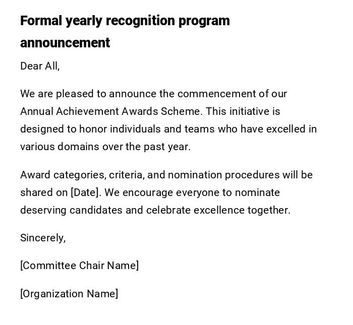 Formal yearly recognition program announcement Formal yearly recognition program announcement