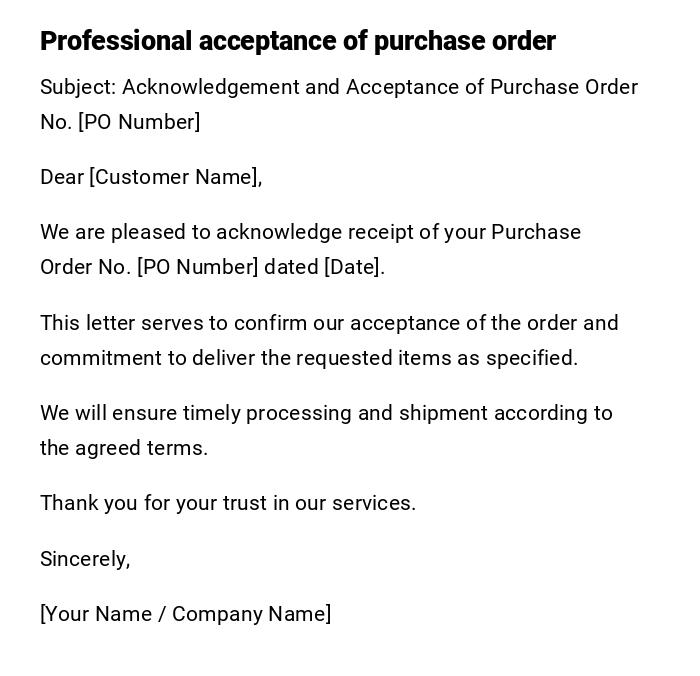 Professional acceptance of purchase order Professional acceptance of purchase order
