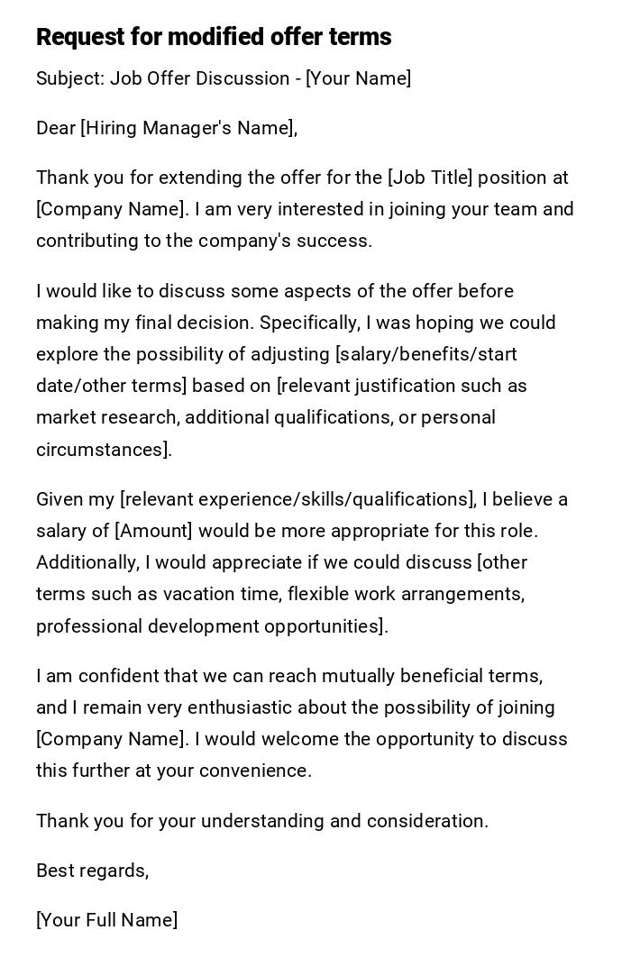 Request for modified offer terms