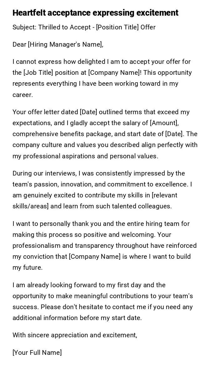 Heartfelt acceptance expressing excitement