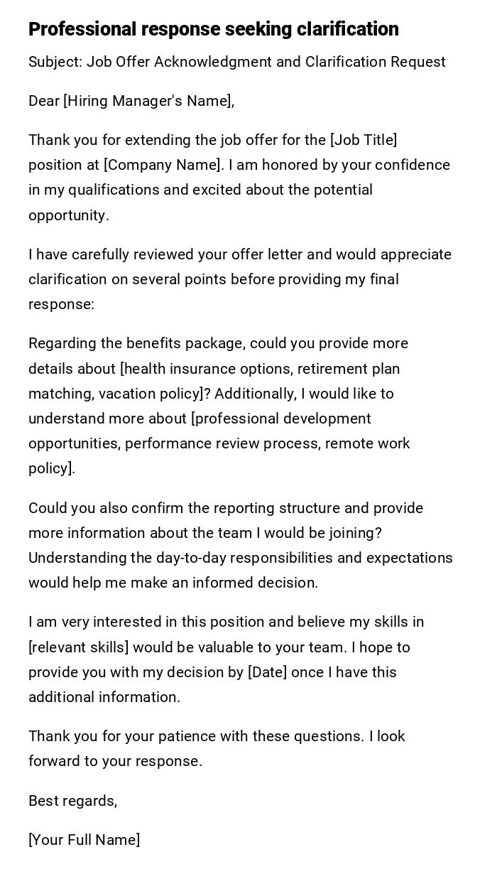 Professional response seeking clarification