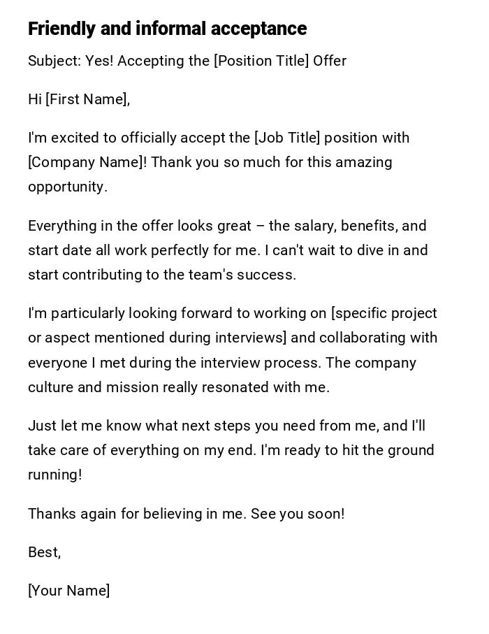 Friendly and informal acceptance