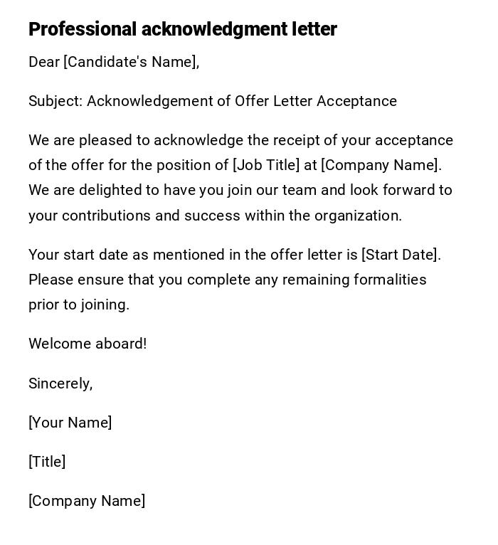 Professional acknowledgment letter Professional acknowledgment letter