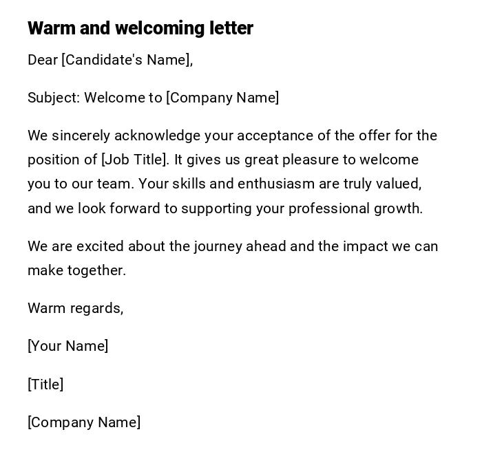 Warm and welcoming letter Warm and welcoming letter