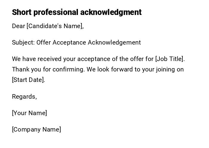 Short professional acknowledgment Short professional acknowledgment