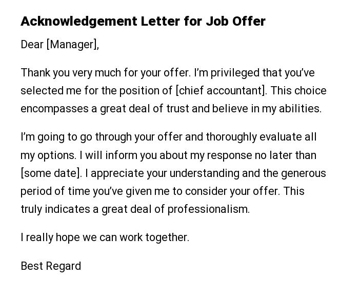 Acknowledgement Letter for Job Offer